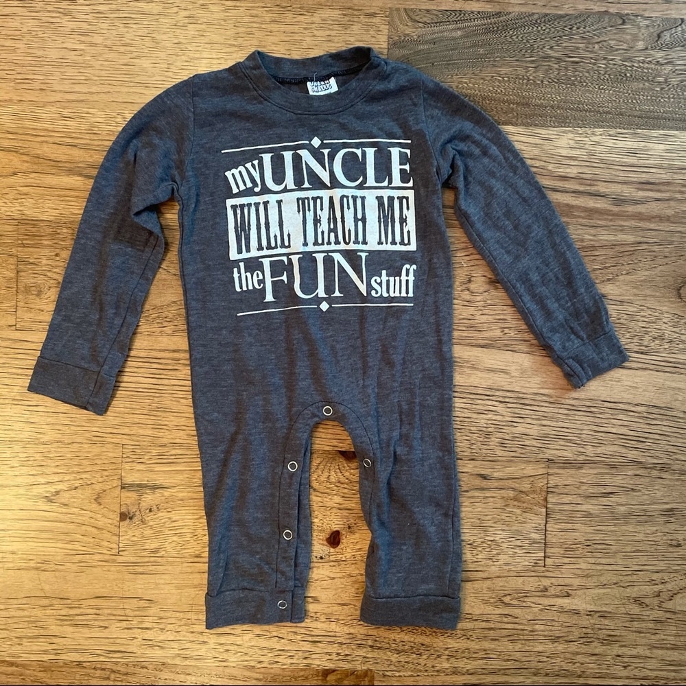 Urban Smalls Grey Heathered My Uncle Will Teach Me the Fun Stuff Onesie 6-9month